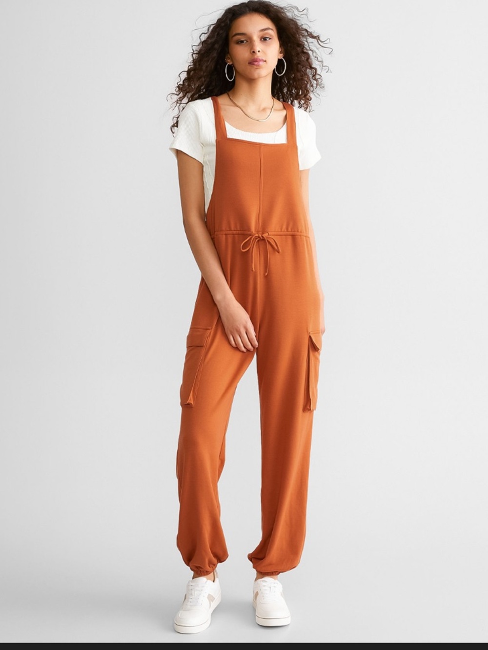 Buckle BKE Rust Orange Utility Jumpsuit Cargo Pockets Adjustable Straps Size L